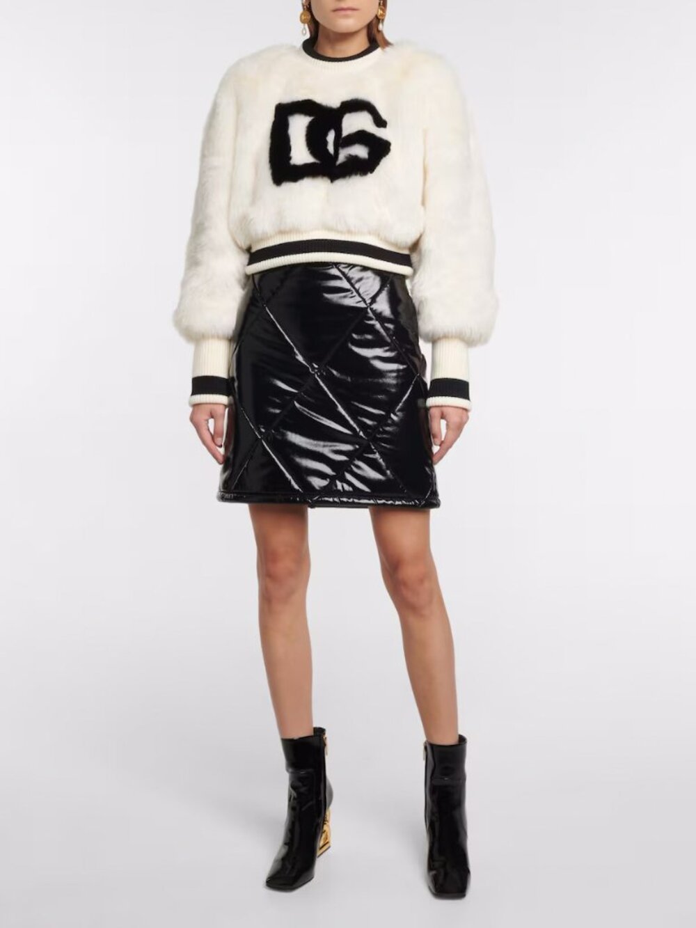 Dolce & Gabbana Quilted Patent Nylon Puffer Mini Skirt Black Size IT 36 US 0 NWT